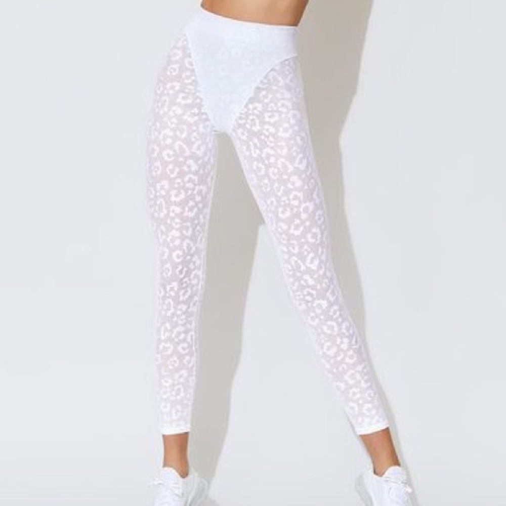 rare Adam Selman Sport white leopard print french cut leggings in size M